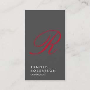 Schlichte Grau Trendy Red Monogram Business Card Visitenkarte