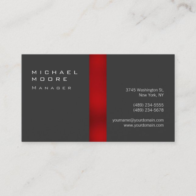 Schlichte Graue Red Strip Manager-Visitenkarte Visitenkarte (Vorderseite)