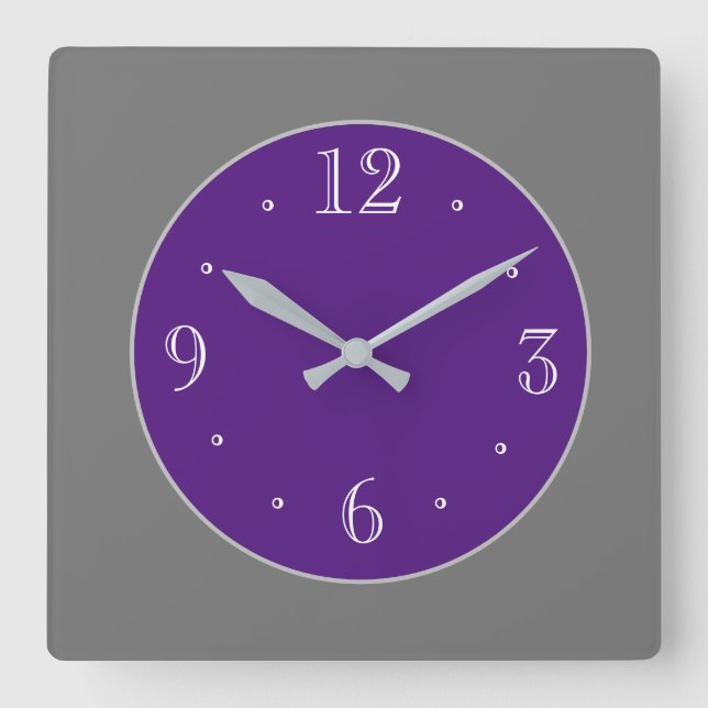 Schlichte, graue und Lila Wandklemme Quadratische Wanduhr (Vorderseite)