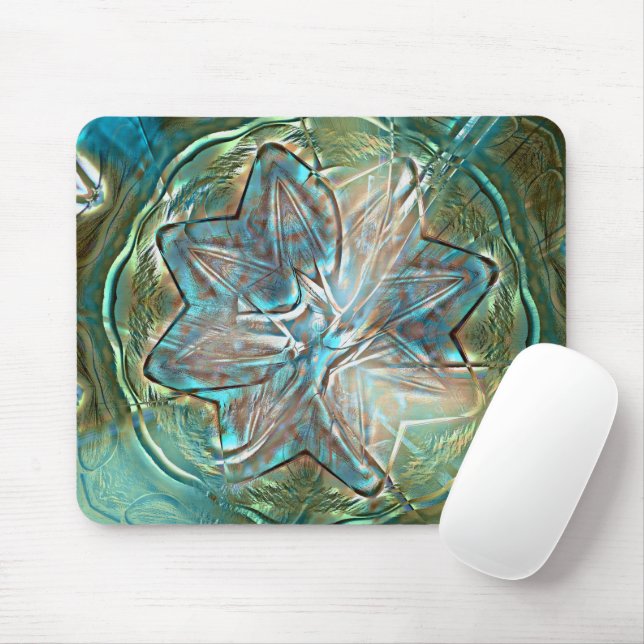 Schlichte grüne und blaue Blume auf Pixel-Drizzle- Mousepad (Mit Mouse)