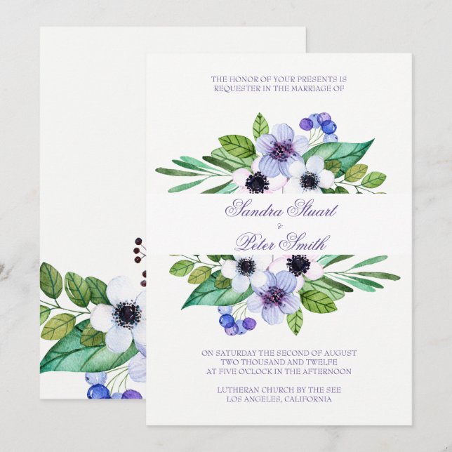 Schlichte Lila und rosa Blume Hochzeit Einladung (Vorne/Hinten)