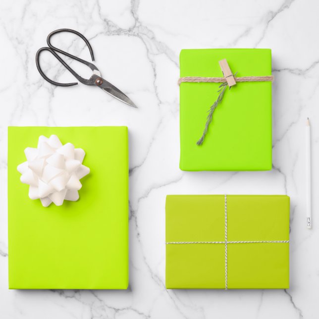Schlichte Limone Frühlingshemme Grüne Farbtöne 3 T Geschenkpapier Set (Vorderseite)