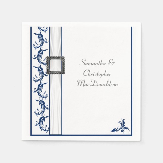 Schlichte marineblau-weiße Spitze traditionelle Ho Serviette (Vorderseite)
