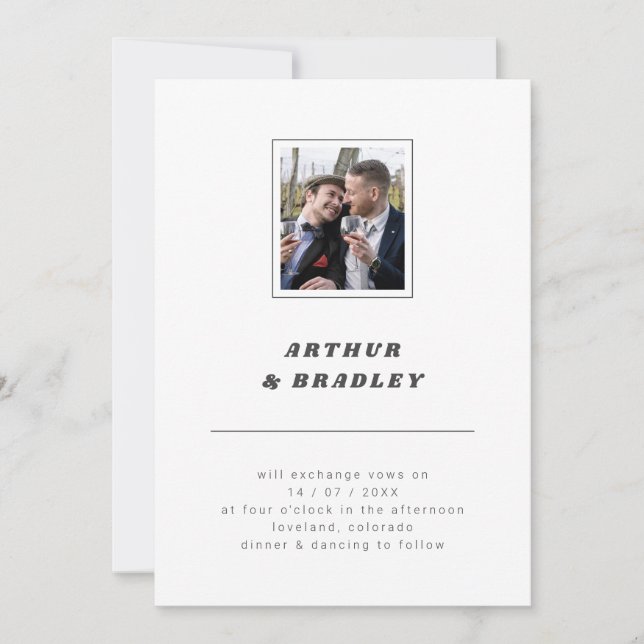 Schlichte Minimalistische Foto-Hochzeit Einladung (Vorderseite)
