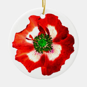 Schlichte Mohnverzierung in Rot-Grün Keramik Ornament