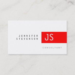 Schlichte Monogram Red White Clean Business Card Visitenkarte