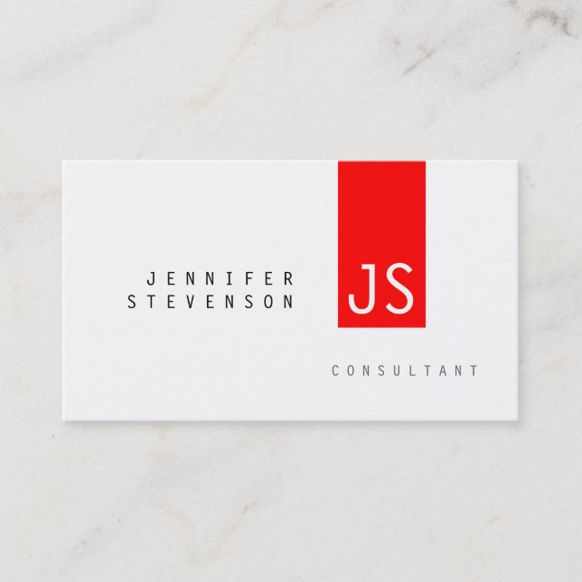 Schlichte Monogramm Red Strip Chic Clean Business  Visitenkarte (Vorderseite)