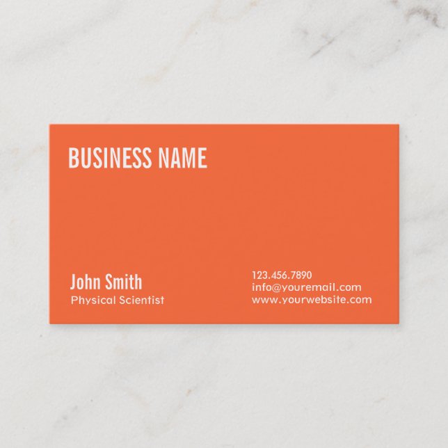 Schlichte Orange Physical Scientist Business Card Visitenkarte (Vorderseite)