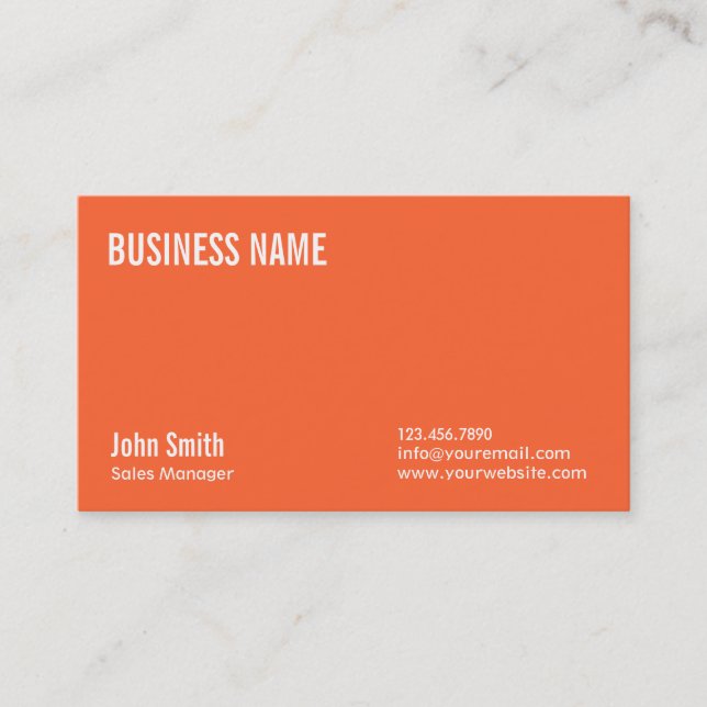 Schlichte Orange Sales Manager-Visitenkarte Visitenkarte (Vorderseite)
