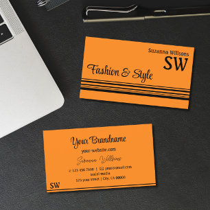 Schlichte Orangefarbene Streifen mit Monogramm Sti Visitenkarte