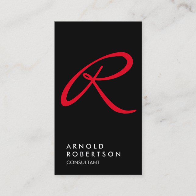 Schlichte Red Black Trendly Monogram Business Card Visitenkarte (Vorderseite)