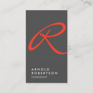Schlichte Red Gray Trendy Monogram Business Card Visitenkarte