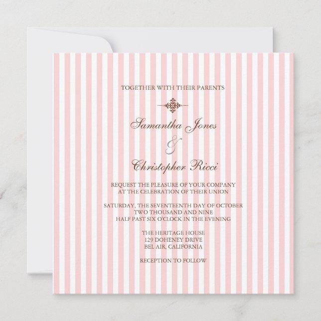Schlichte Rosa Streifen Hochzeitsempfang Einladung (Vorderseite)