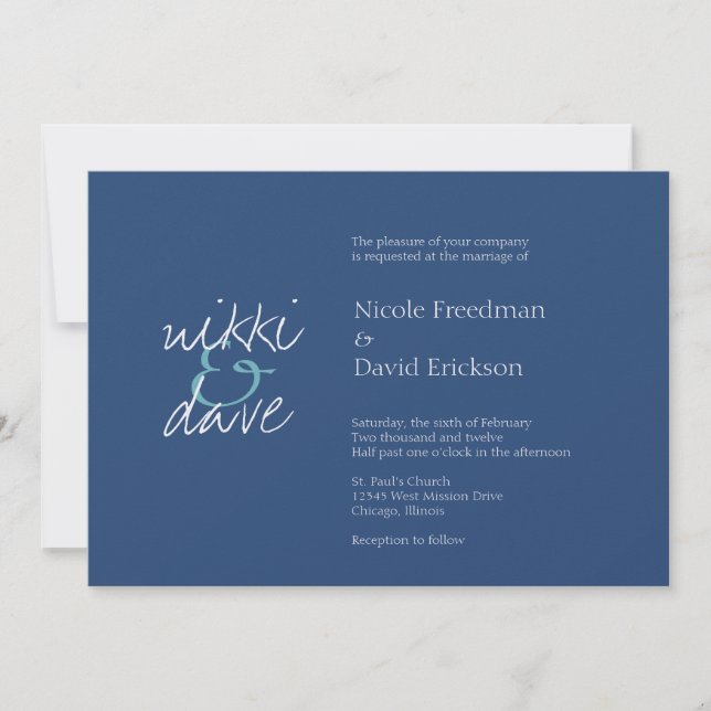 Schlichte, schimmernde Eleganz der blauen Hochzeit Einladung (Vorderseite)