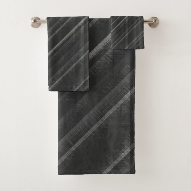 Schlichte schwarz-graue, gestörte Diagonalstreifen Badhandtuch Set (Insitu)