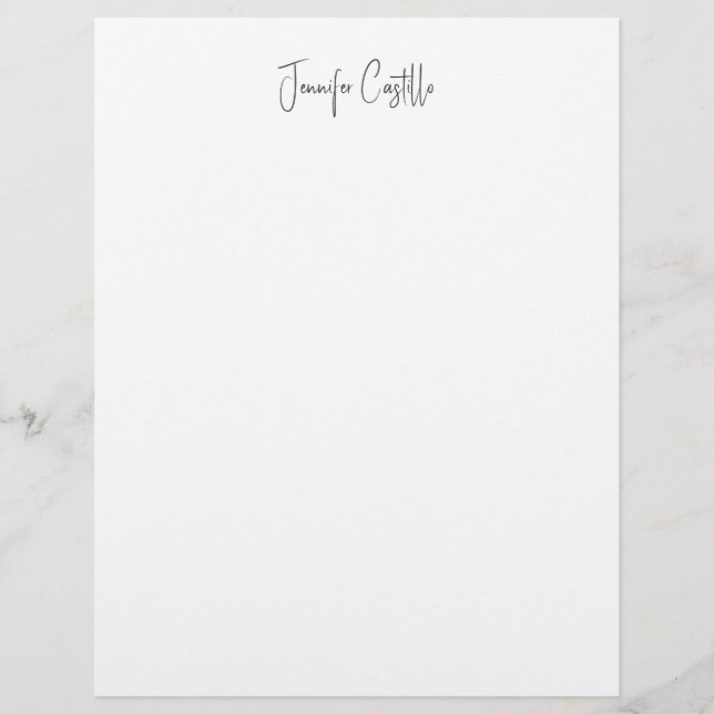Schlichte Schwarz-weiße Minimalistische Kalligrafi Briefbogen (Vorderseite)