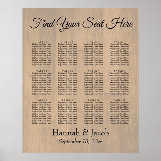 Schlichte Sitzkarte für die Hochzeitsempfehlung au Poster (Vorne)