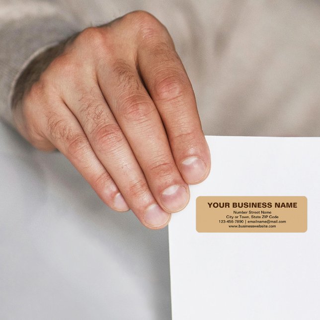 Schlichte Textmarkierung auf hellbraune Rücksendea (Light brown return address label with your business brand in plain text)