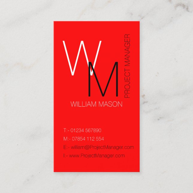 Schlichte und einfache Red Monogram Business Card Visitenkarte (Vorderseite)