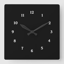 Schlichte und einfache schwarze Uhr mit weißen Zah