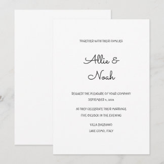 schlichte und elegante weiße Hochzeitskarte Einladung