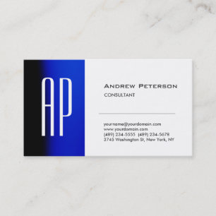Schlichte White Blue Trendly Monogram Business Car Visitenkarte