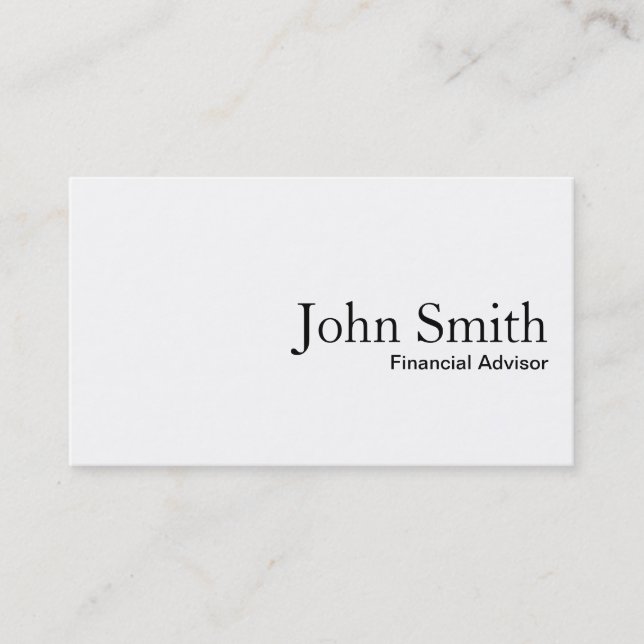 Schlichte White Financial Advisor Business Card Visitenkarte (Vorderseite)