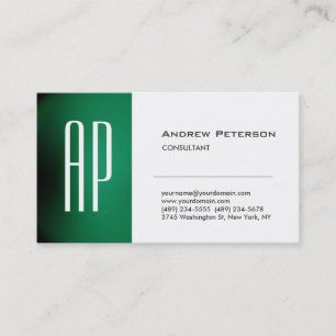 Schlichte White Green Trendy Monogram Business Car Visitenkarte