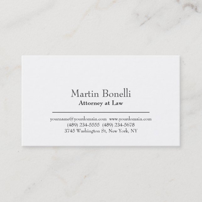 Schlichte White Modern Atney at Law Business Card Visitenkarte (Vorderseite)