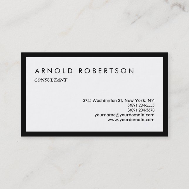 Schlichte White Stylish Beruflich Business Card Visitenkarte (Vorderseite)