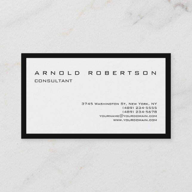 Schlichte White Stylish Beruflich Business Card Visitenkarte (Vorderseite)