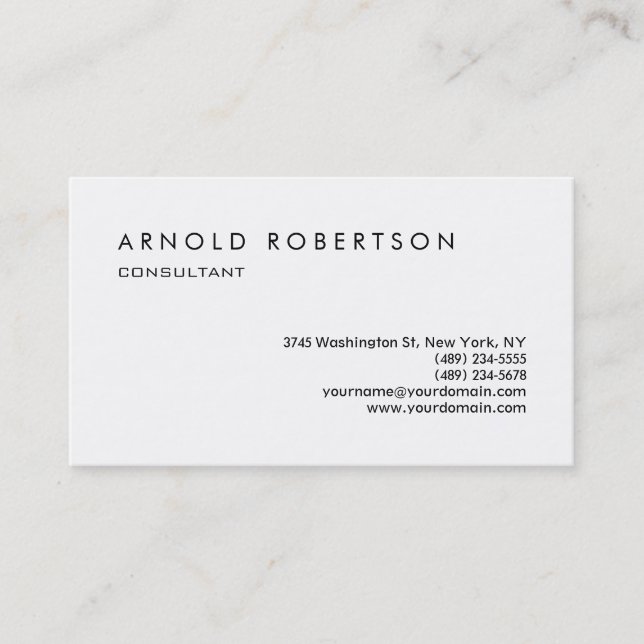 Schlichte White Stylish Beruflich Business Card Visitenkarte (Vorderseite)
