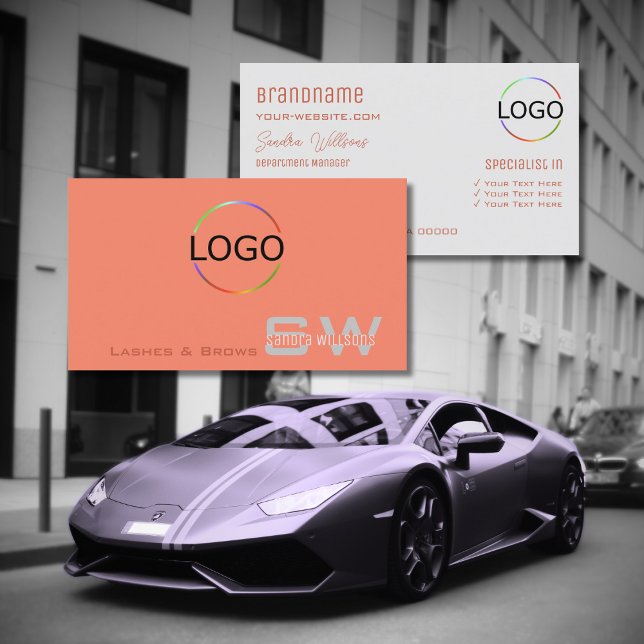 Schlichter Coral Light Gray Chic mit Monogramm und Visitenkarte (Von Creator hochgeladen)