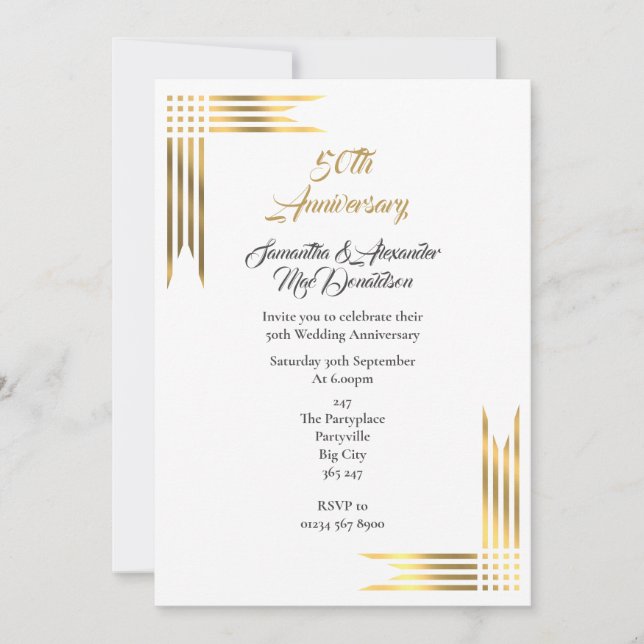 Schlichter einfacher goldener Hochzeitstag Einladung (Vorderseite)