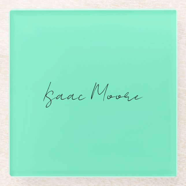 Schlichter Elegant Green Blue Script Calligrafy Na Glasuntersetzer (Vorderseite)