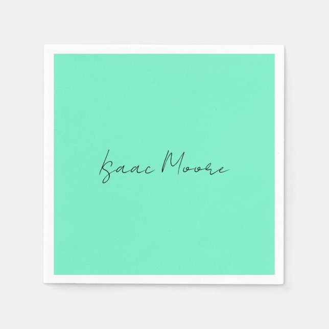 Schlichter Elegant Green Blue Script Calligrafy Na Serviette (Vorderseite)