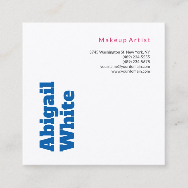 Schlichter, feiner Minimal Modern Blue White Makeu Quadratische Visitenkarte (Vorderseite)