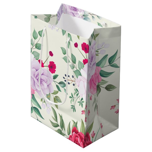 schlichter Frühling elegant floriert Mittlere Geschenktüte (Vorderseite Schrägansicht)