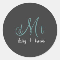 Schlichter Grafit + aquamarine Monogramm-Aufkleber