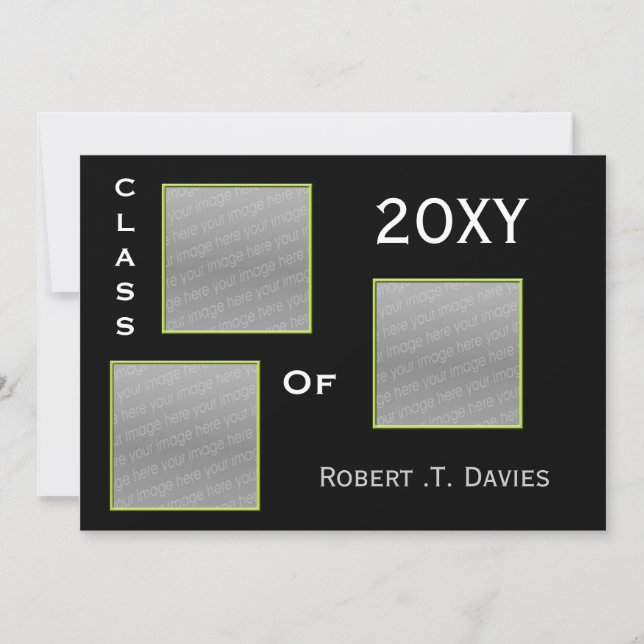 schlichter grüner Abschluss - MultiFoto - Einladun Einladung (Vorderseite)