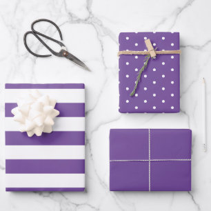 Schlichter Lila Polka Dot breit gestreift und fest Geschenkpapier Set