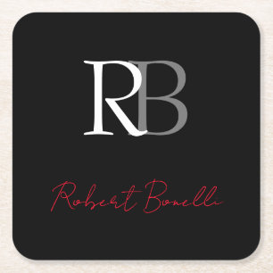 Schlichter Name der Mit Monogramm Schwarzen Schri Rechteckiger Pappuntersetzer