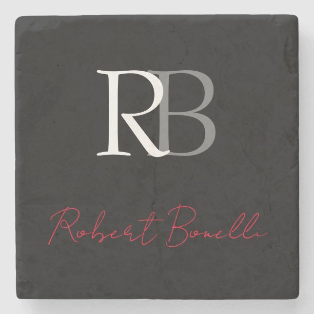 Schlichter Name der Mit Monogramm  Schwarzen Schri Steinuntersetzer (Vorderseite)