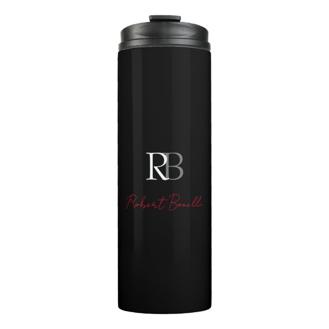 Schlichter Name der Mit Monogramm  Schwarzen Schri Thermosbecher (Vorderseite)