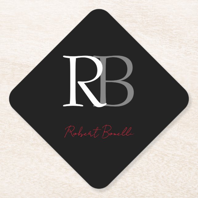 Schlichter Name der Mit Monogramm  Schwarzen Schri Untersetzer (Vorderseite)