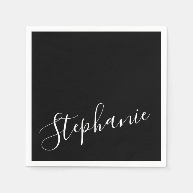 Schlichter Personalisierter Name Schwarzer Solid C Serviette (Vorderseite)