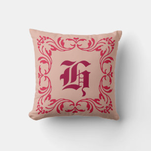 Schlichter Rosa Hintergrund Damask Monogram Kissen