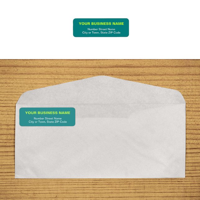 Schlichter Text Aquamarine grüne Rücksendeadresse (Plain text teal green business return address label on envelope)