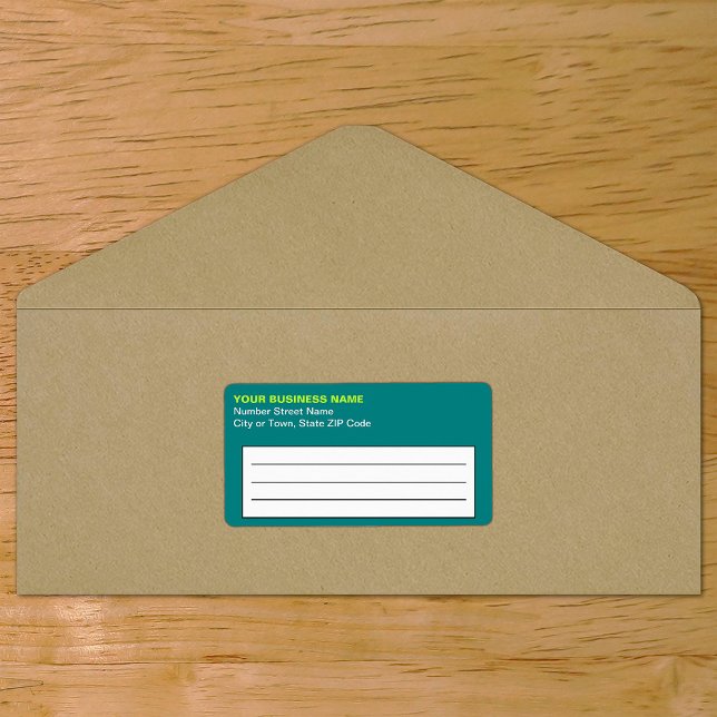 Schlichter Text - Aquamarines Gütesiegel "Grüne Un (Plain text teal green business shipping label on envelope)