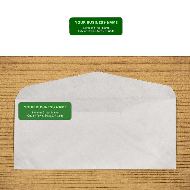 Schlichter Text - Grüne Geschäftsrücksendeadresse (Plain text green business return address label on envelope)